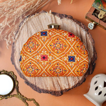Yellow Embroidered Moon Clutch