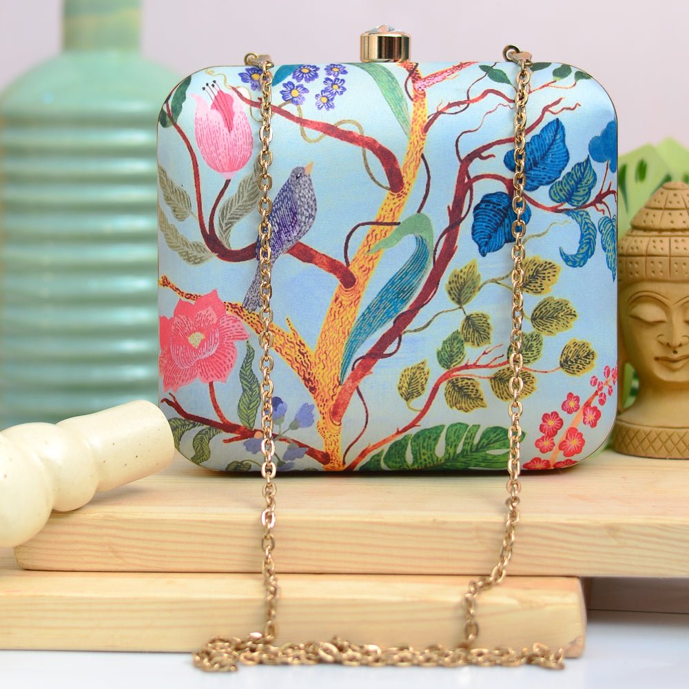 Bird & Leaf Printed Clutch