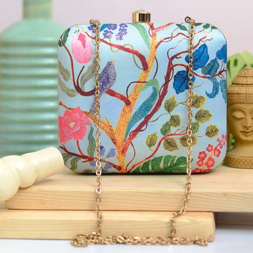 Bird & Leaf Printed Clutch