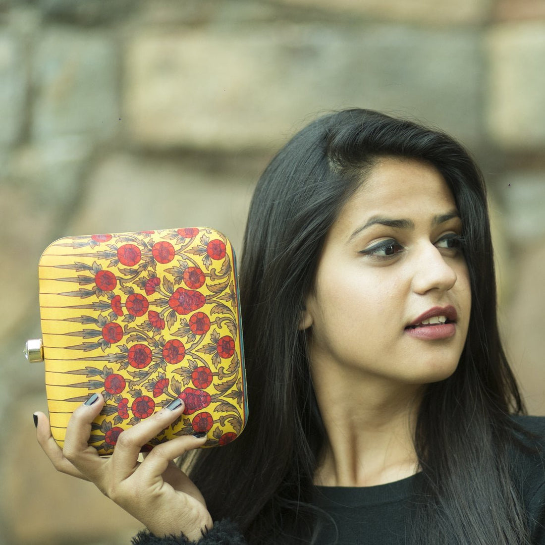 Printed Clutch with Mughal Flower Motifs