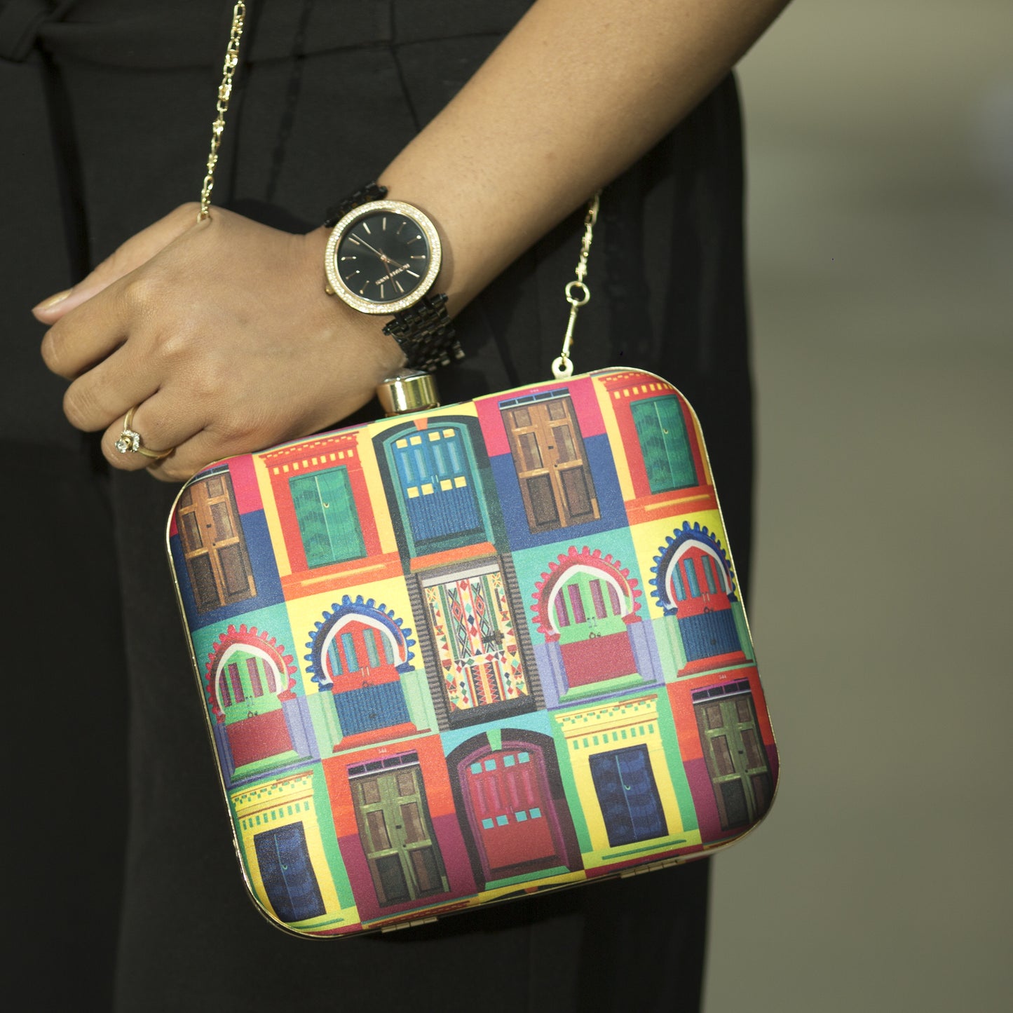 Artklim Doors Printed Clutch Bag