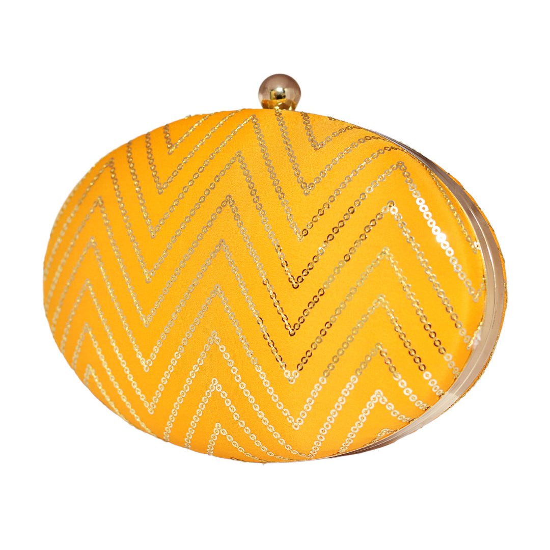 Yellow Embroidered Oval Clutch