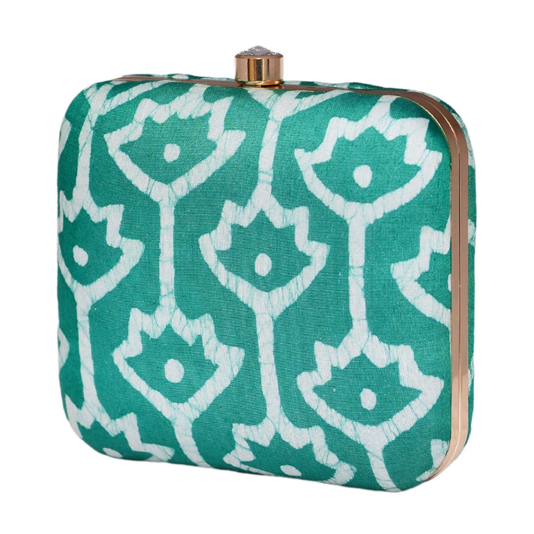 Sea Green Fabric Printed Clutch