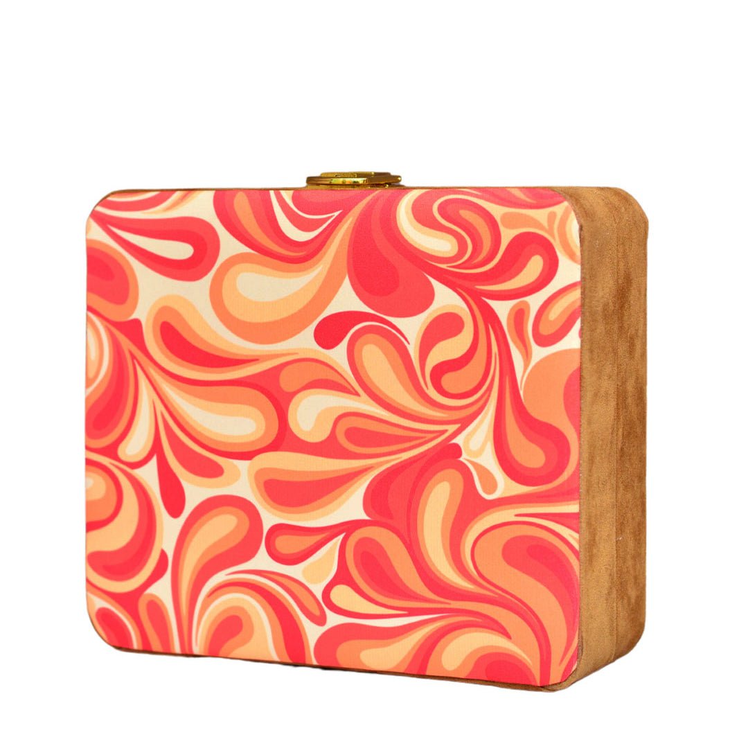 Red-Orange Quirky Printed MDF Clutch