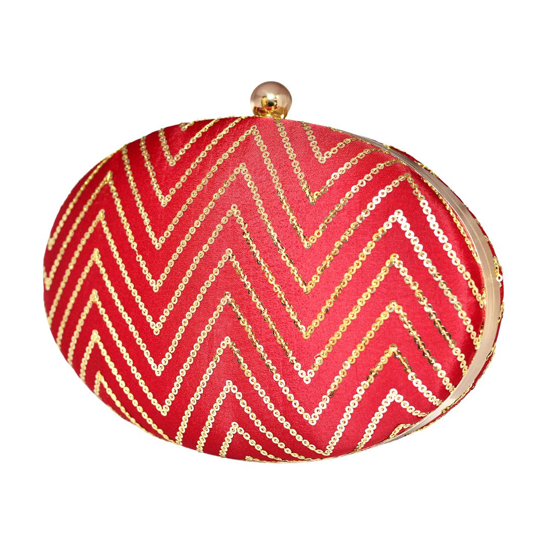 Red Embroidered Oval Clutch