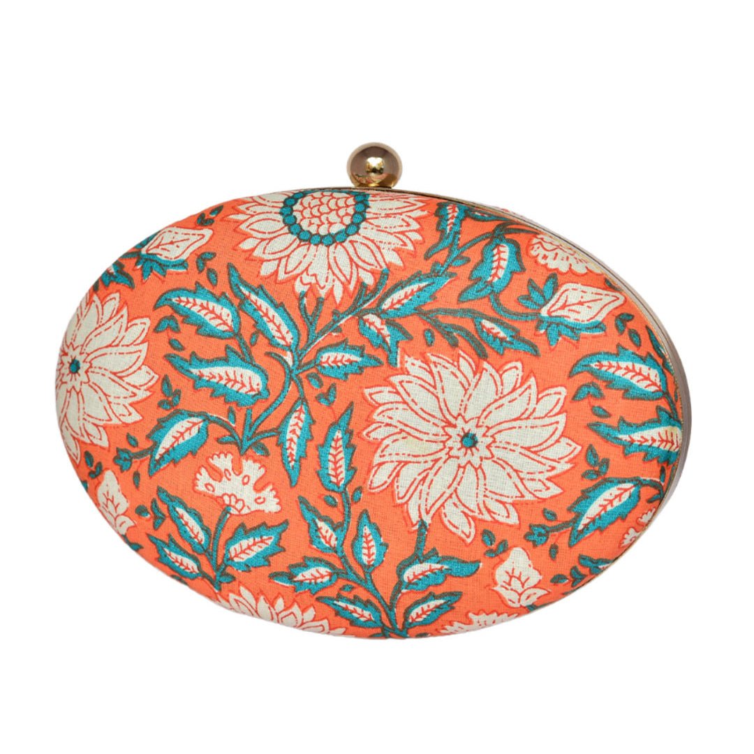 White Floral Printed Clutch
