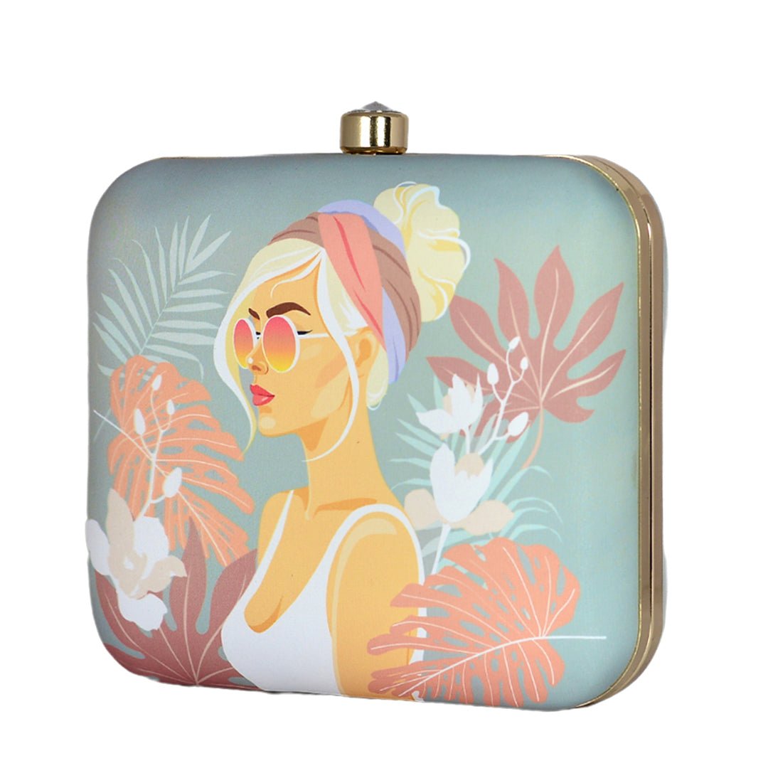 White Hair Woman Printed Clutch