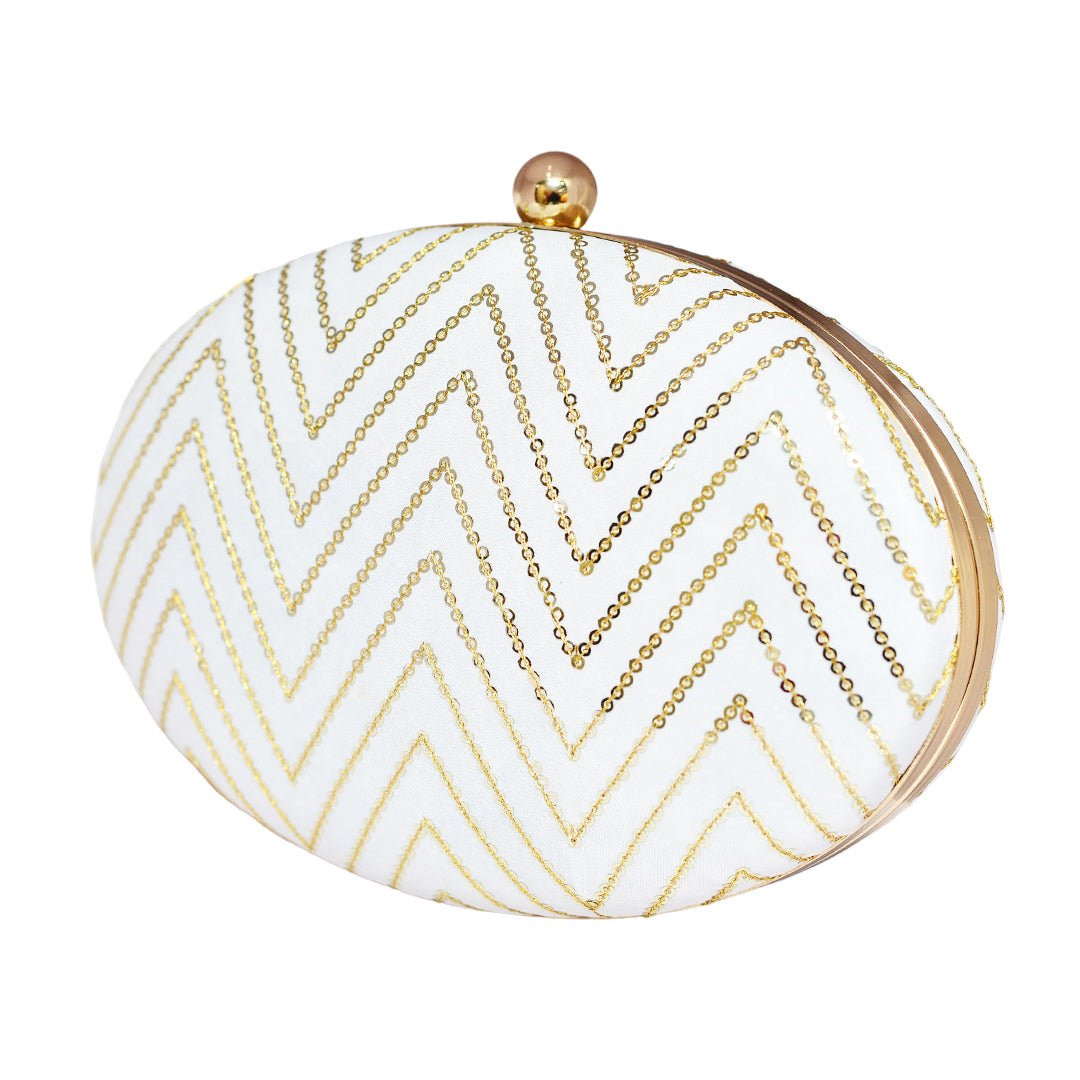 White Embroidered Oval Clutch