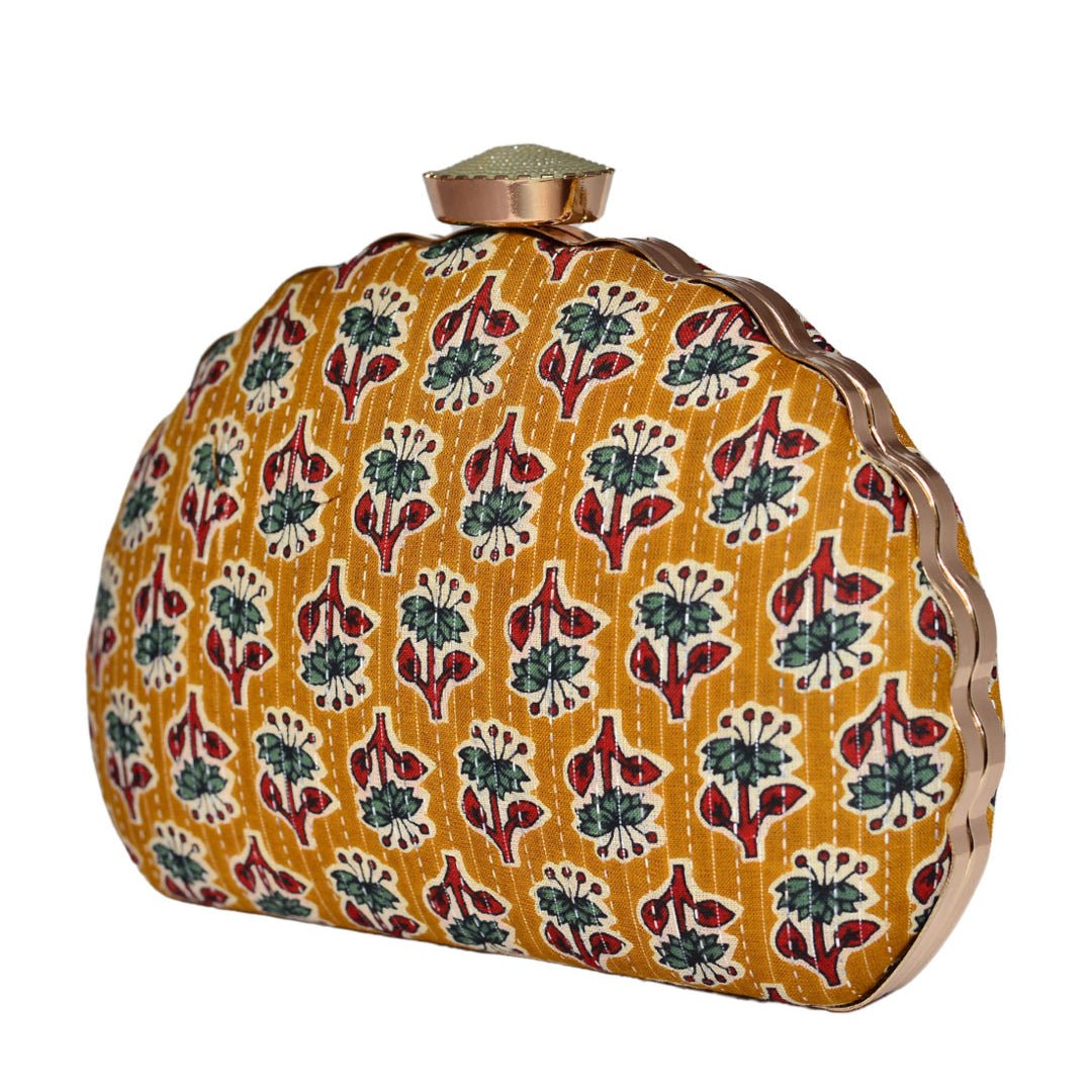 Yellow Embroidered Moon Clutch