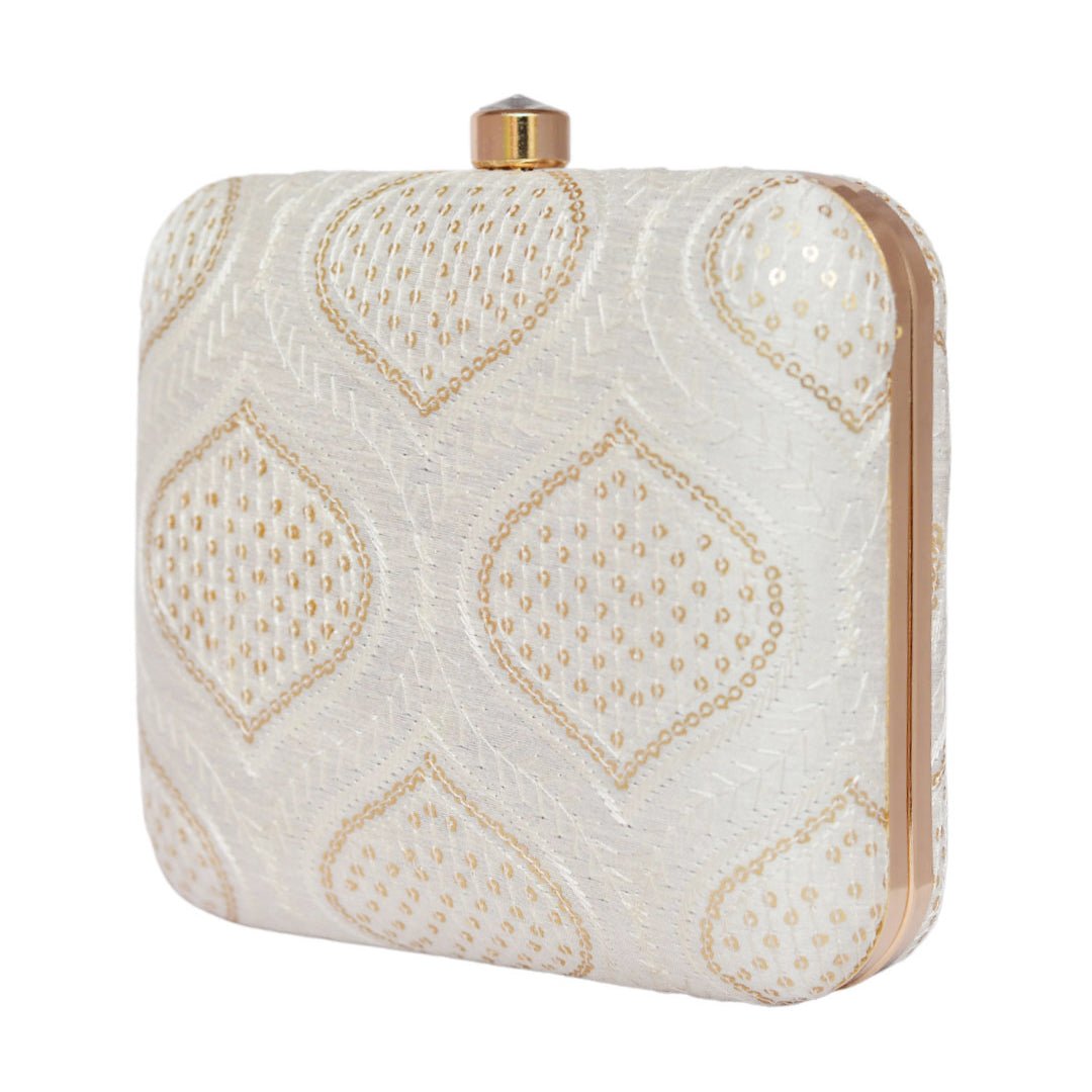 White Embroidered Clutch