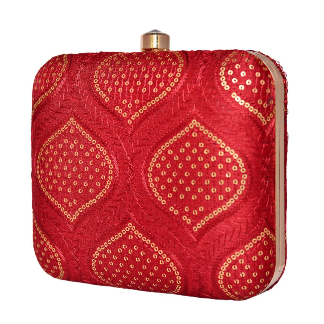 Red Embroidered Clutch