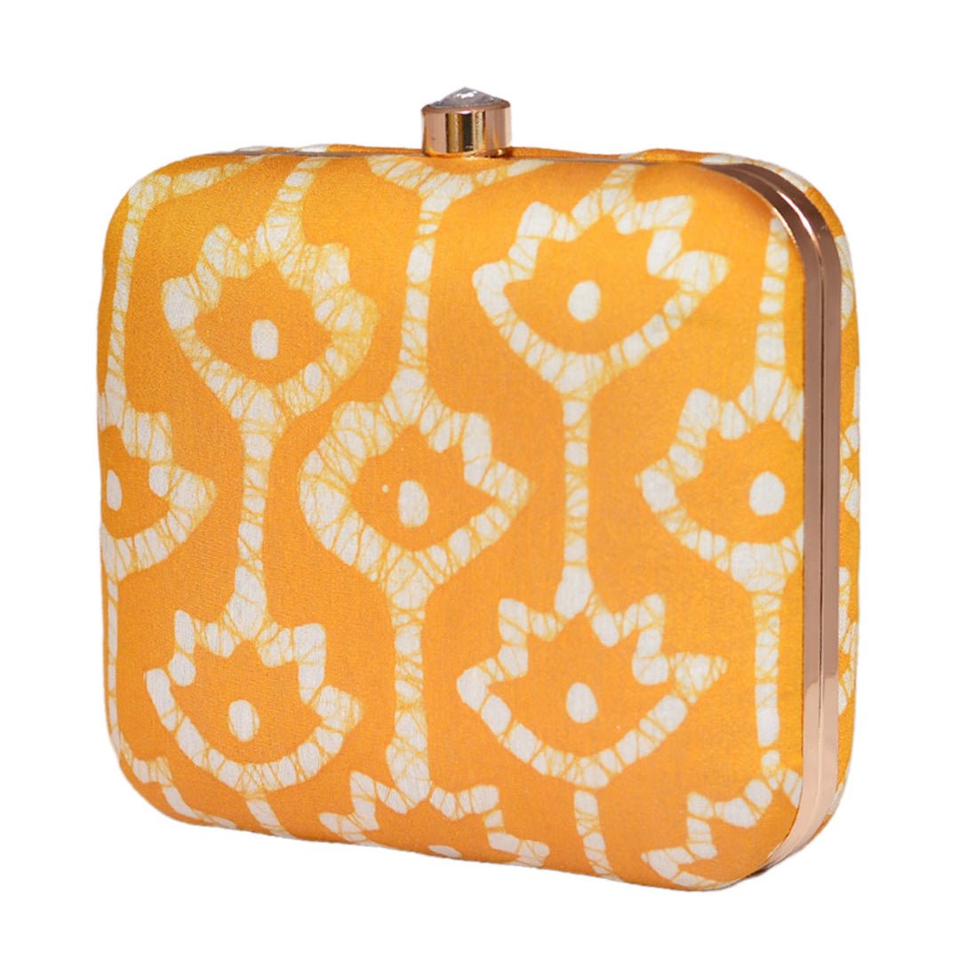 Yellow Fabric Printed Clutch