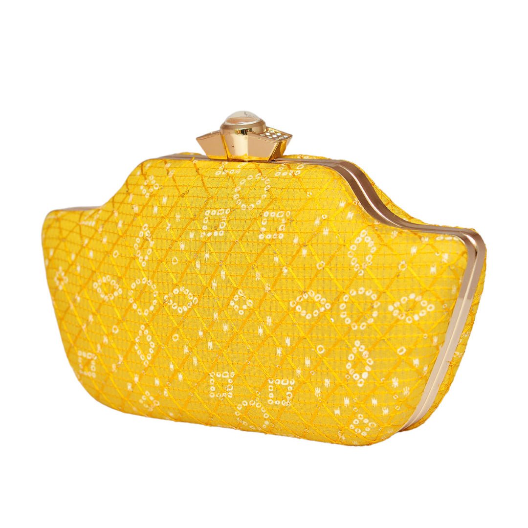 Yellow Embroidered Clutch