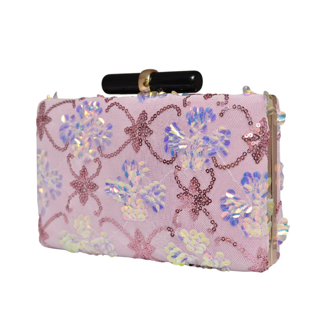 Pink Floral Sequins Clutch