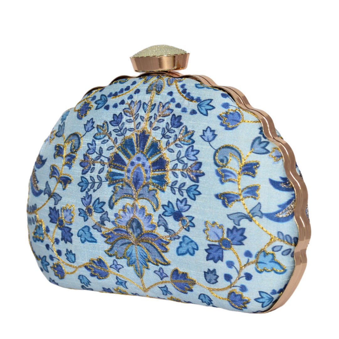 Baby Blue Floral Moon Clutch