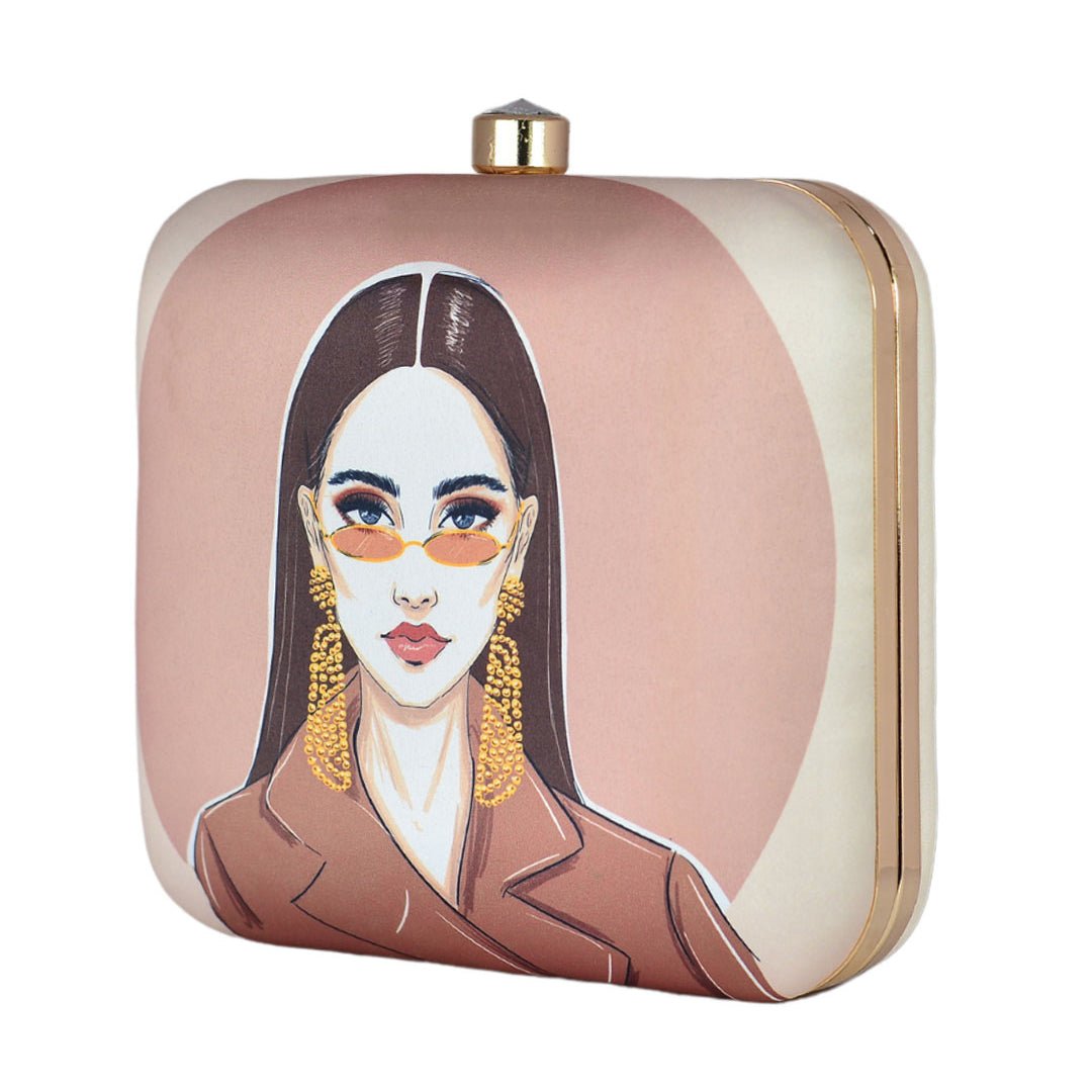 Classy Woman Portrait Printed Clutch