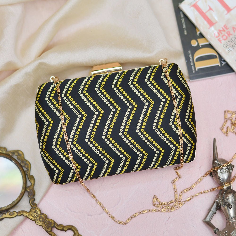 Black Zigzag Fabric Clutch
