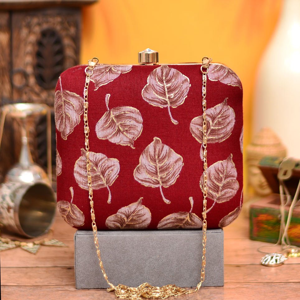 White Leaf Fabric Clutch