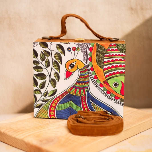 Artklim Madhubani Peacock Printed Suitcase Style Clutch
