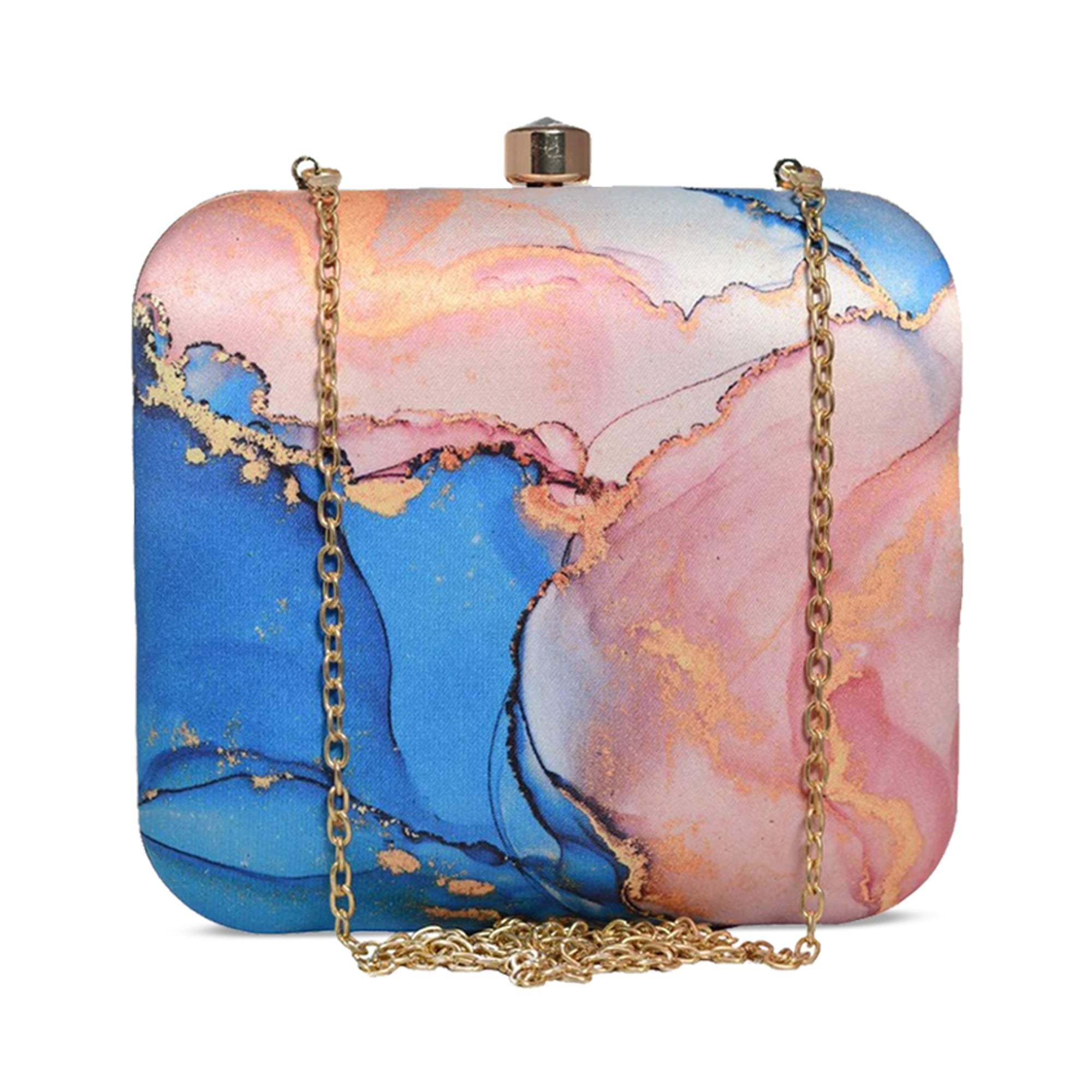 Thank Gift set: Fluid Art Clutch with Ocean Leaf Earrings & Turquoise Evil Eye Bracelet