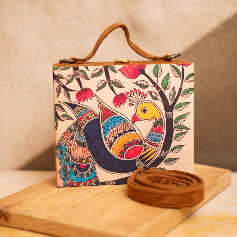 Artklim Madhubani Printed Suitcase Style Clutch