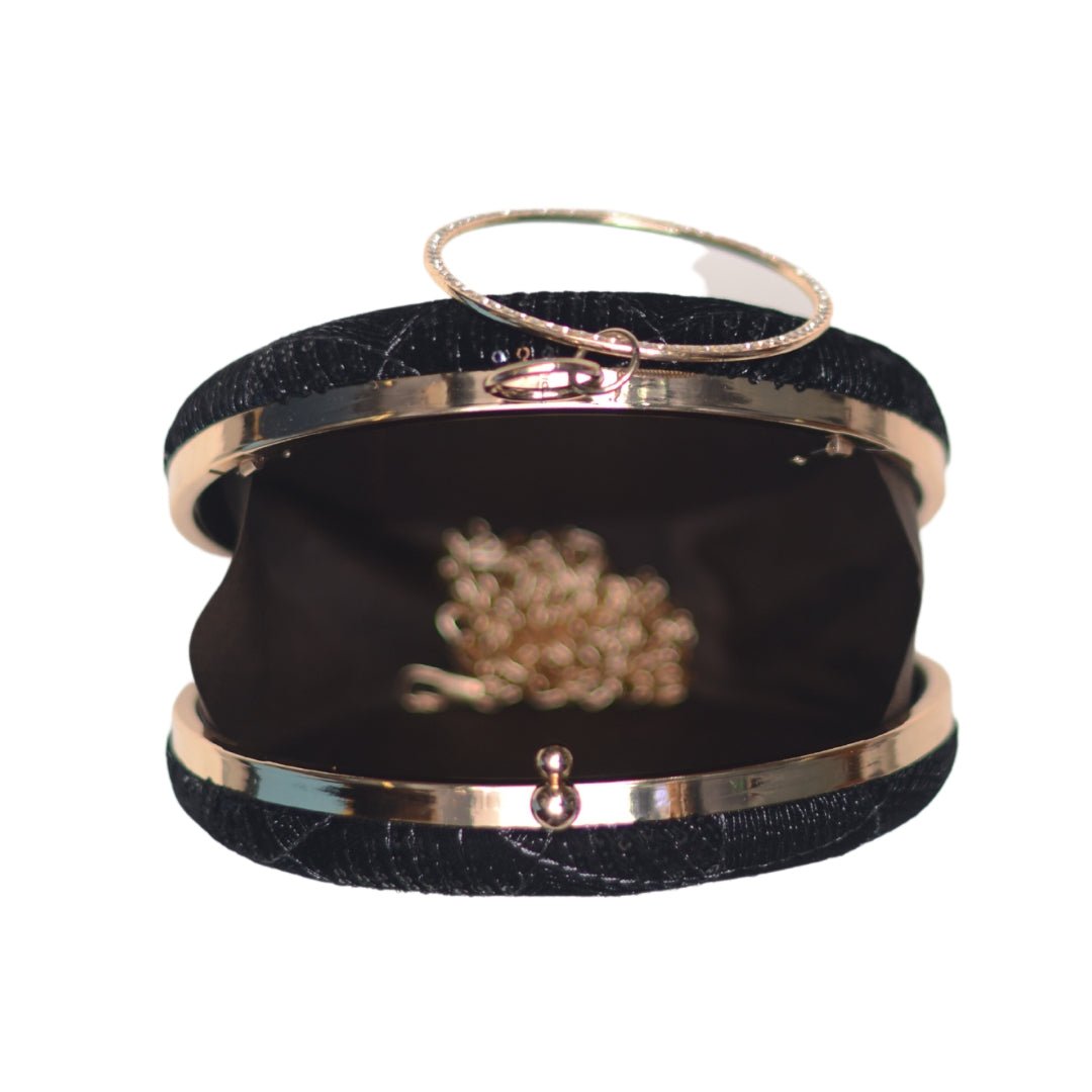 Artklim Black Embroidery Round Party Clutch