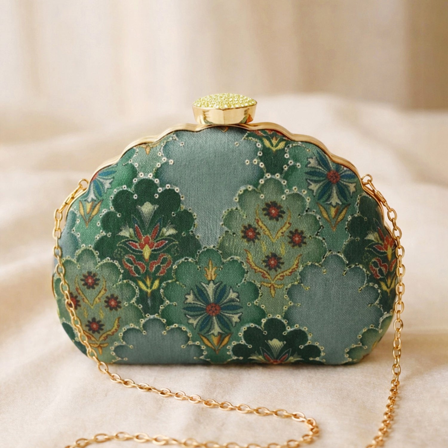 Artklim Elegant Green Floral Ethnic Embroidered Clutch