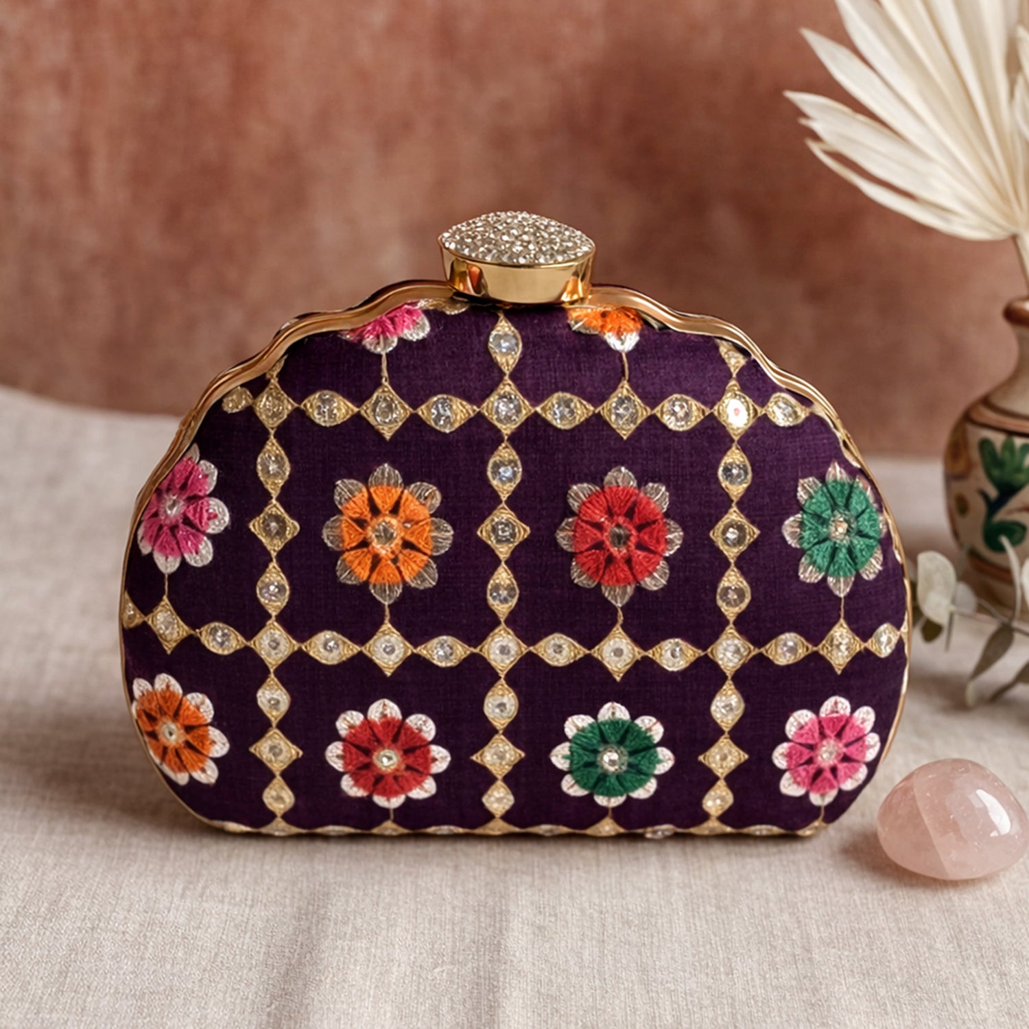 Artklim Stylish Purple Ethnic Embroidred Clutch