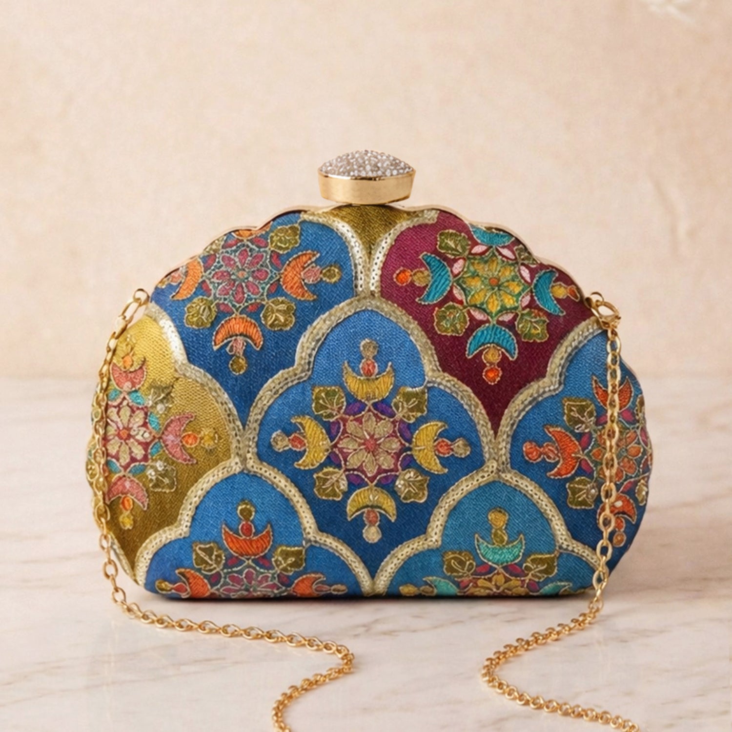 Artklim Royal Blue Multicolor Embroidred Clutch