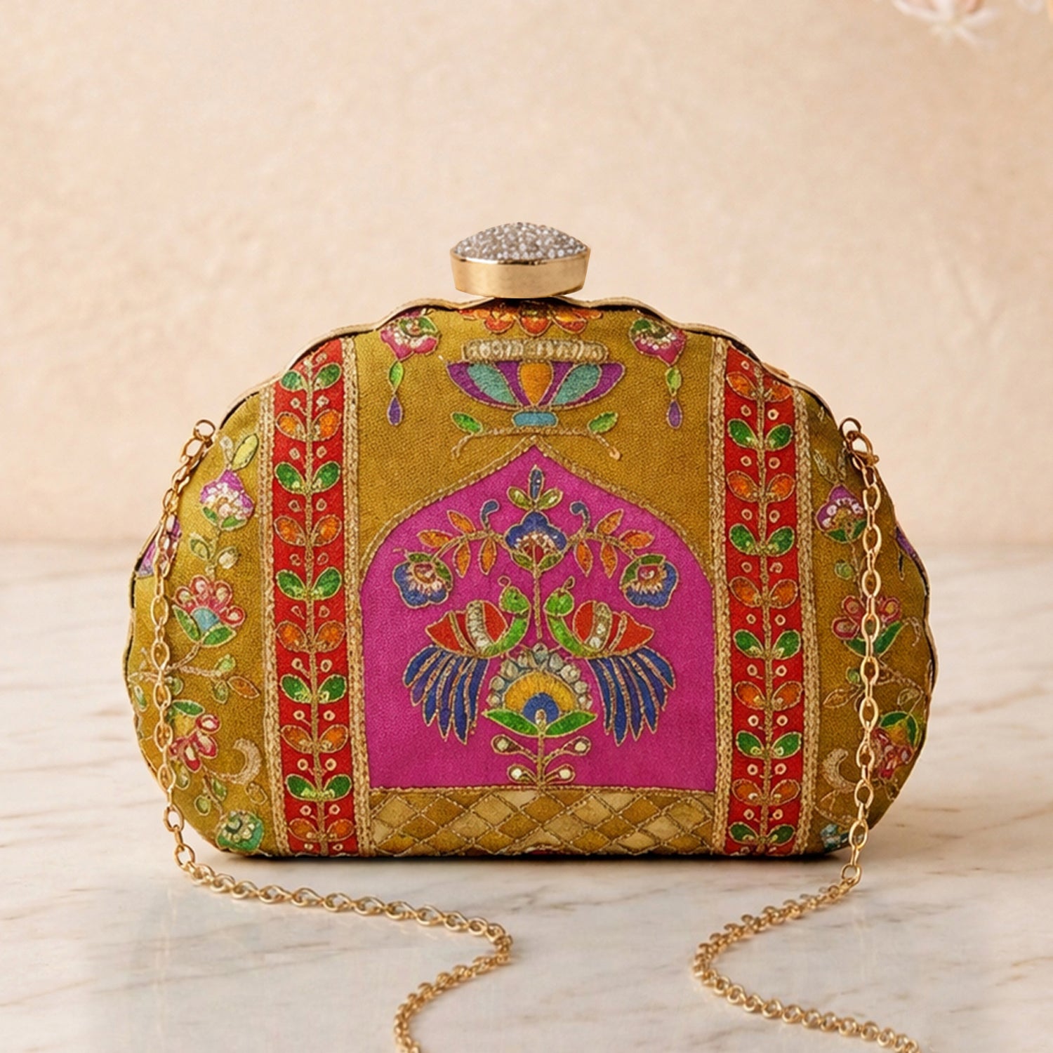 Artklim Elegant Mustard Ethnic Embroidred Clutch
