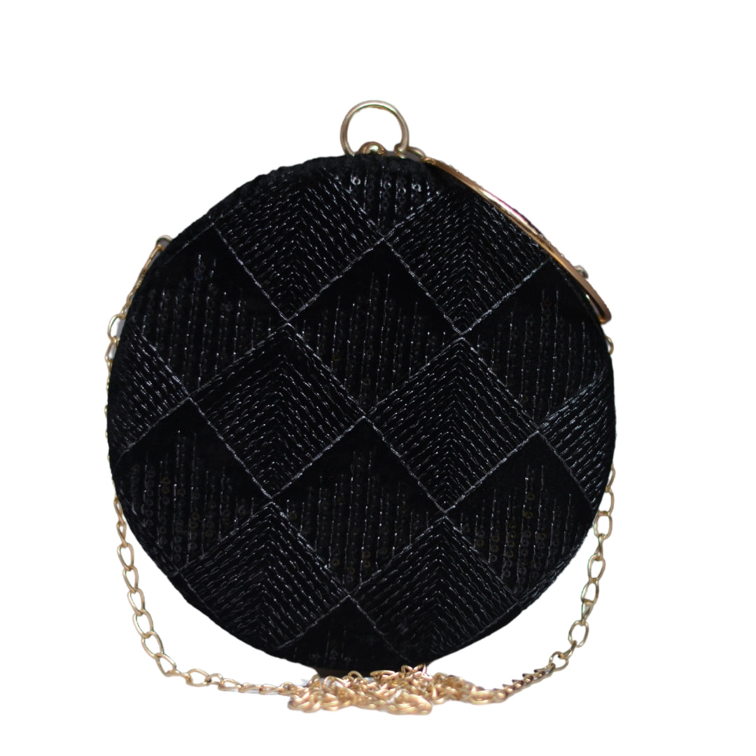 Artklim Black Embroidery Round Party Clutch