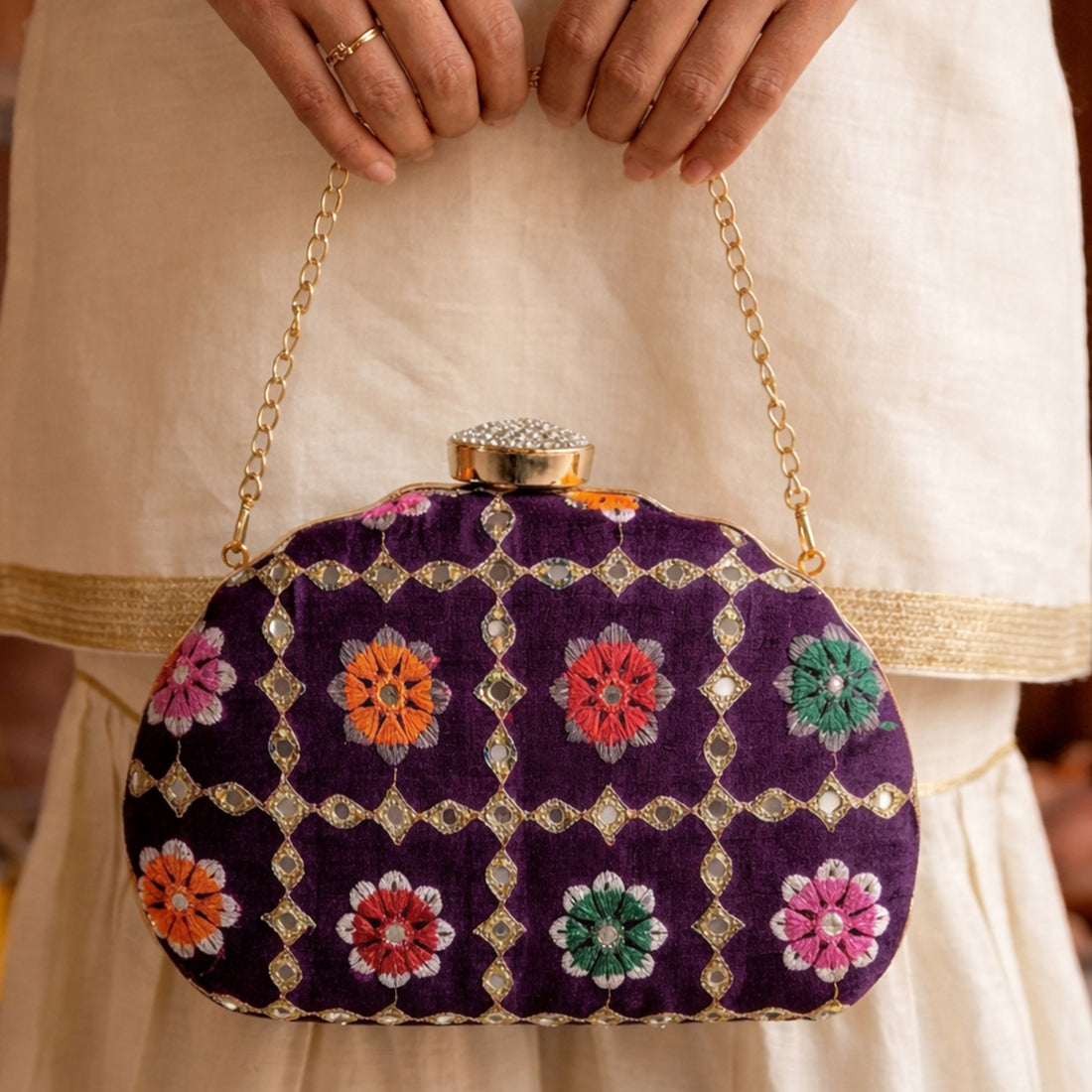 Artklim Stylish Purple Ethnic Embroidred Clutch