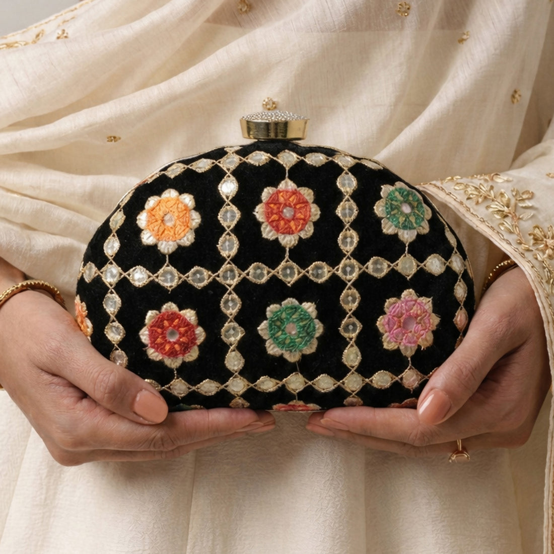 Artklim Stylish Black Ethnic Embroidred Clutch