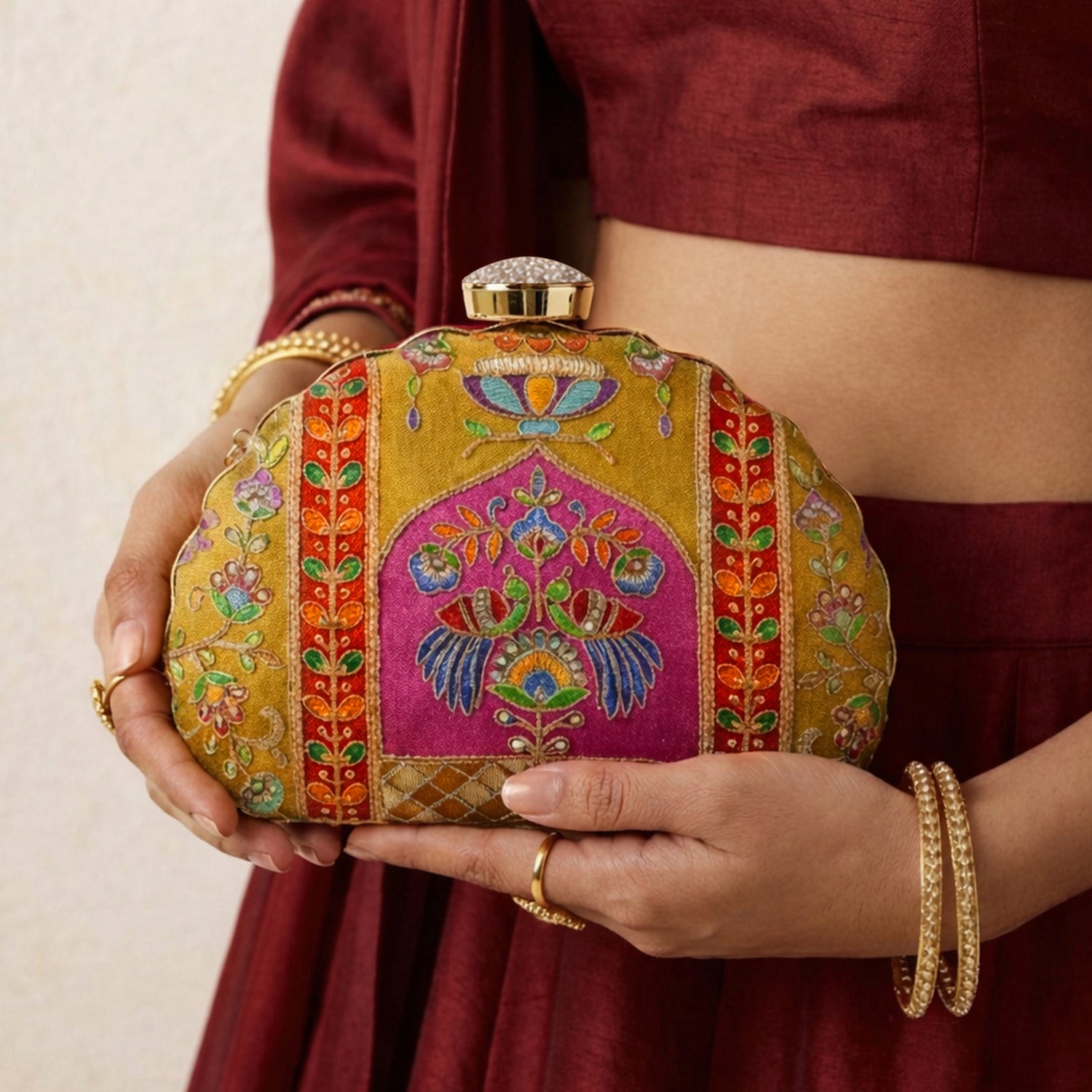 Artklim Elegant Mustard Ethnic Embroidred Clutch