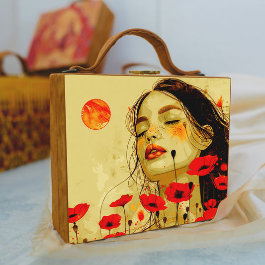 Face And Flower Printed Suitcase Style Clutch