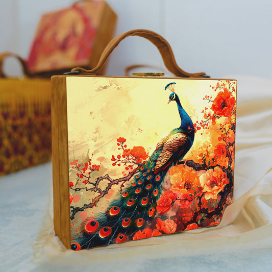 Peacock Printed Suitcase Style Clutch