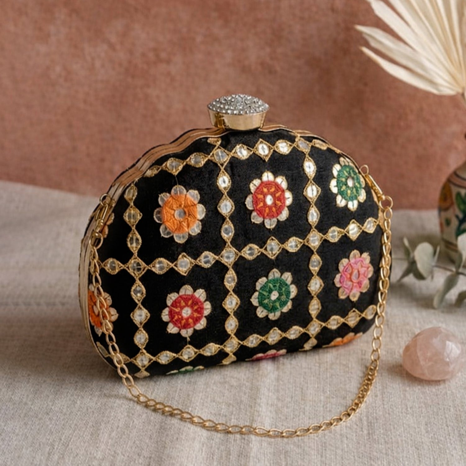 Artklim Stylish Black Ethnic Embroidred Clutch