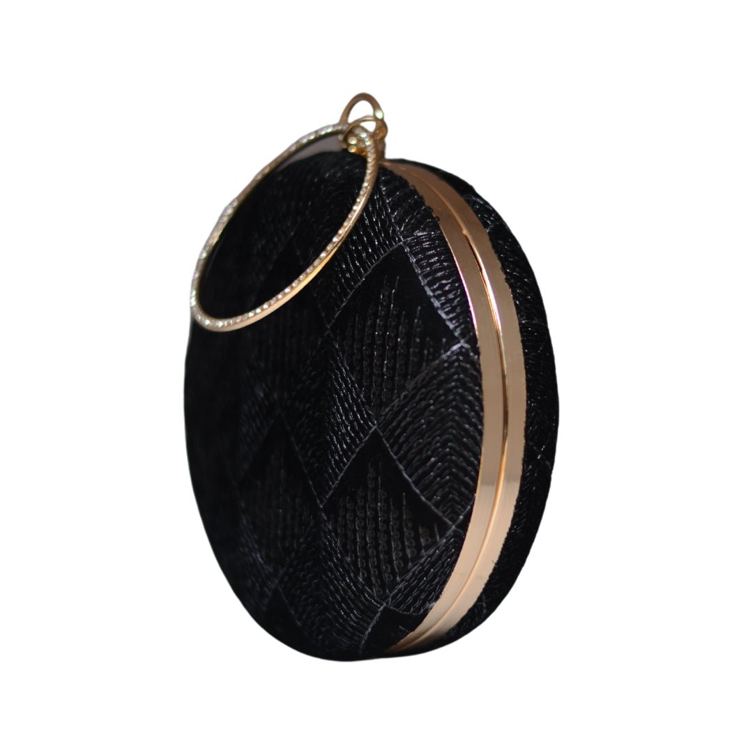 Artklim Black Embroidery Round Party Clutch