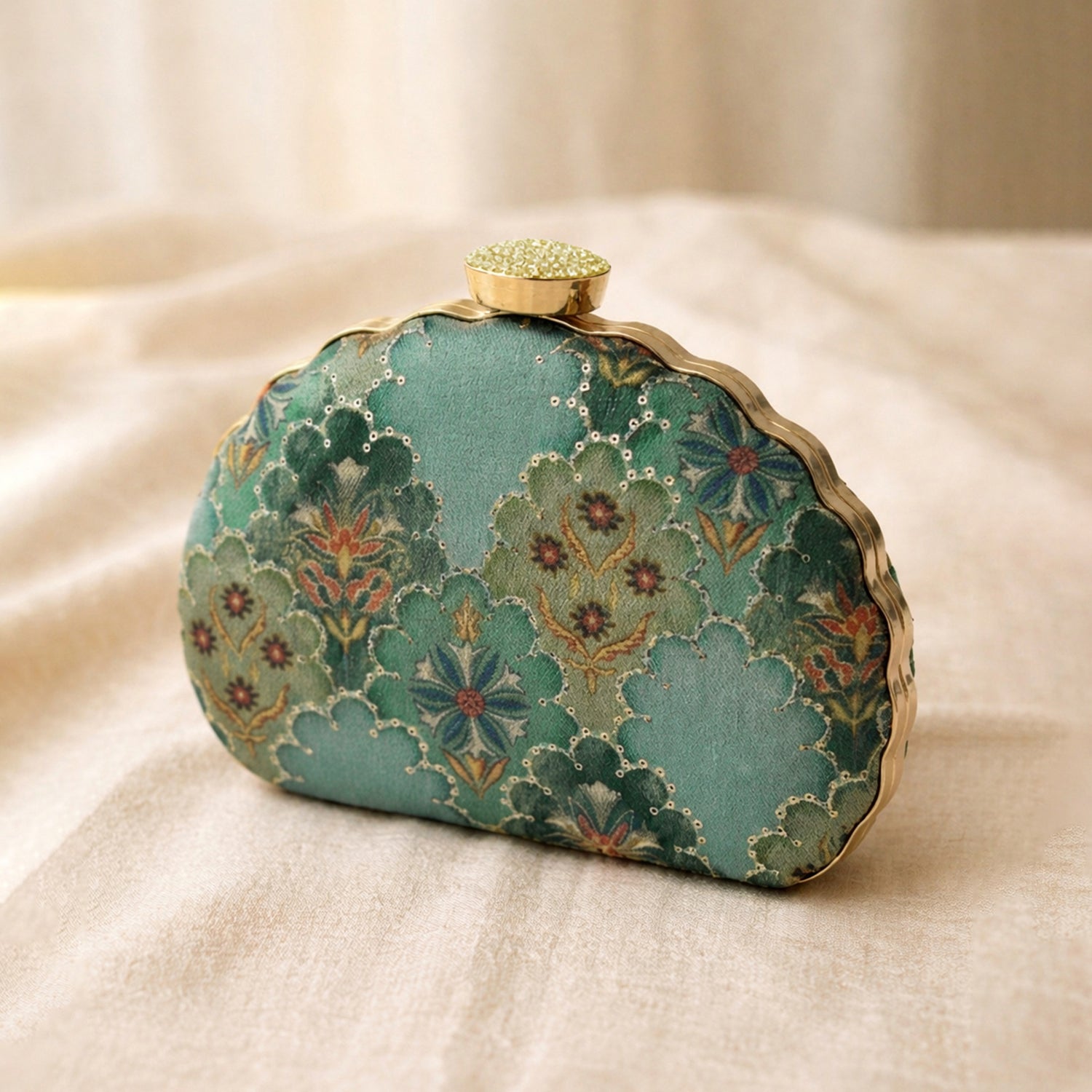 Artklim Elegant Green Floral Ethnic Embroidered Clutch