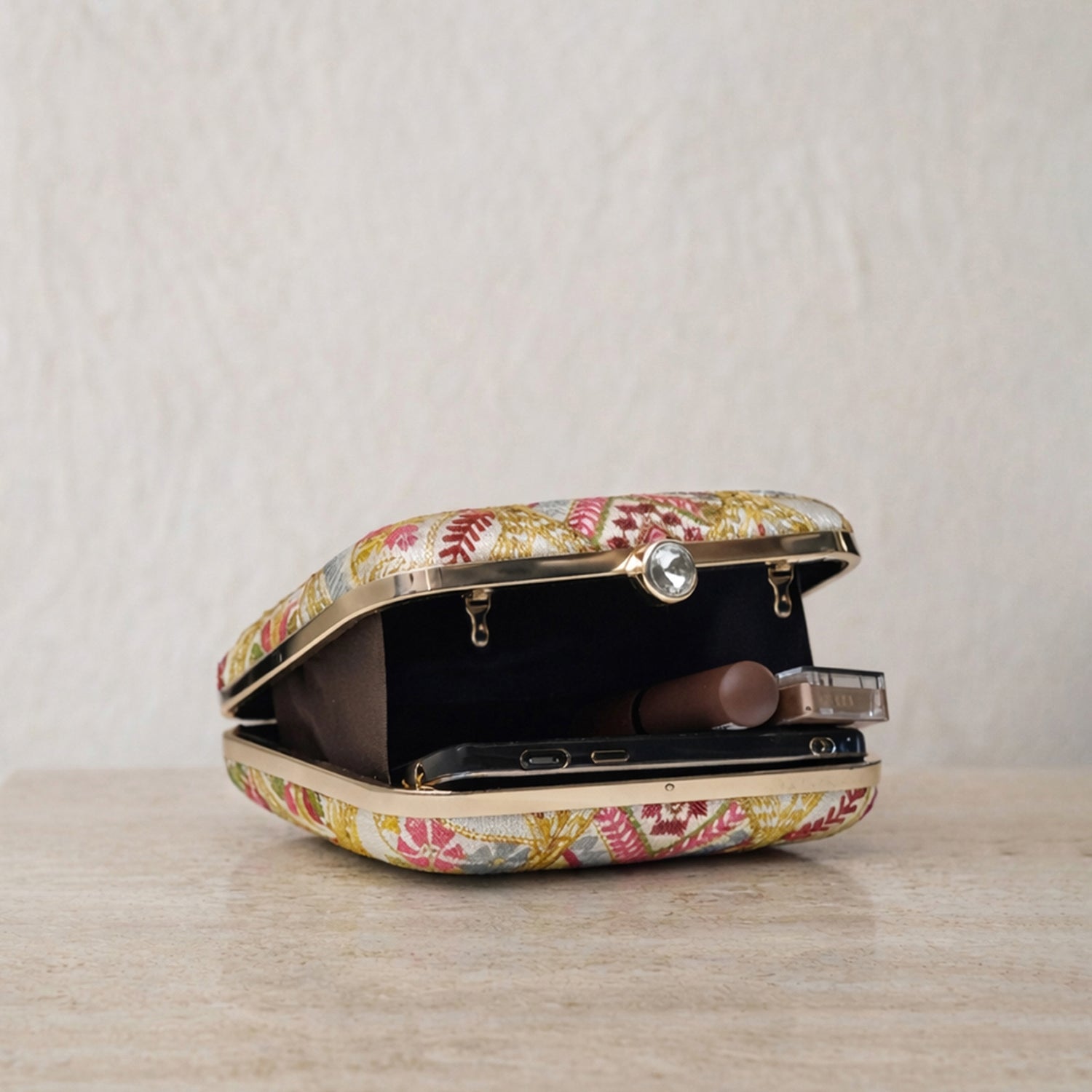 Artklim Elegant Multicolor Floral Embroidered Box Clutch