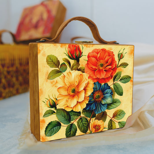 Floral Printed Suitcase Style Clutch