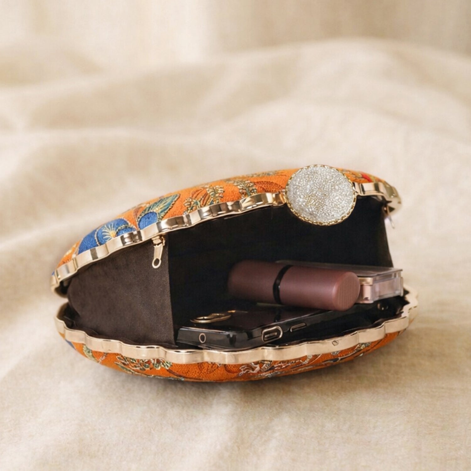 Artklim Elegant Orange Floral Ethnic Embroidered Clutch