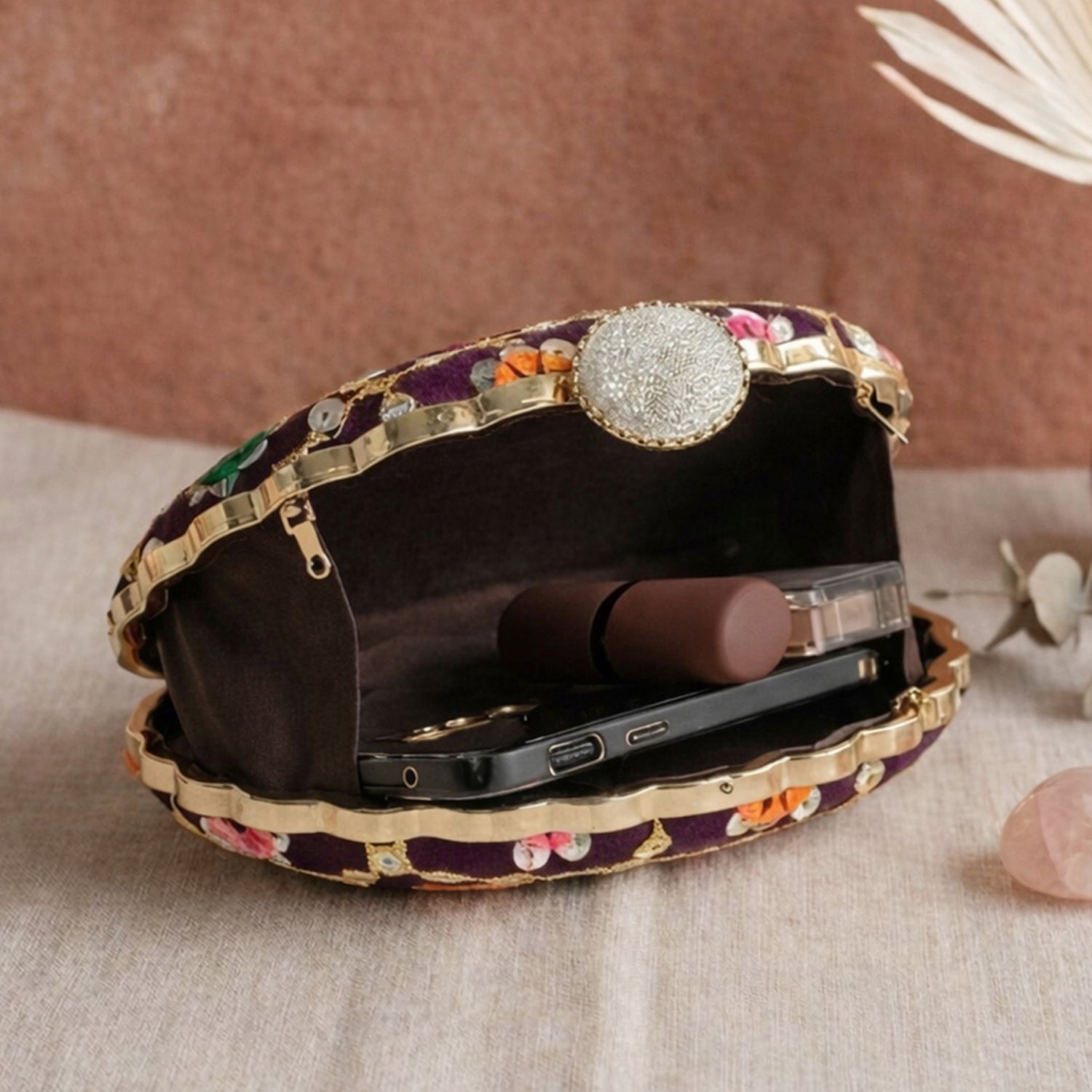 Artklim Stylish Purple Ethnic Embroidred Clutch