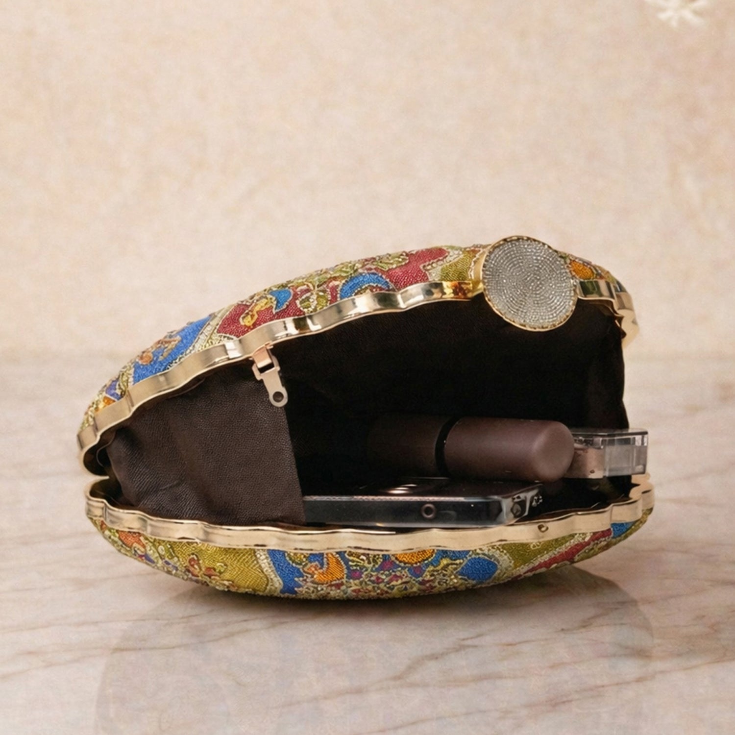 Artklim Royal Blue Multicolor Embroidred Clutch