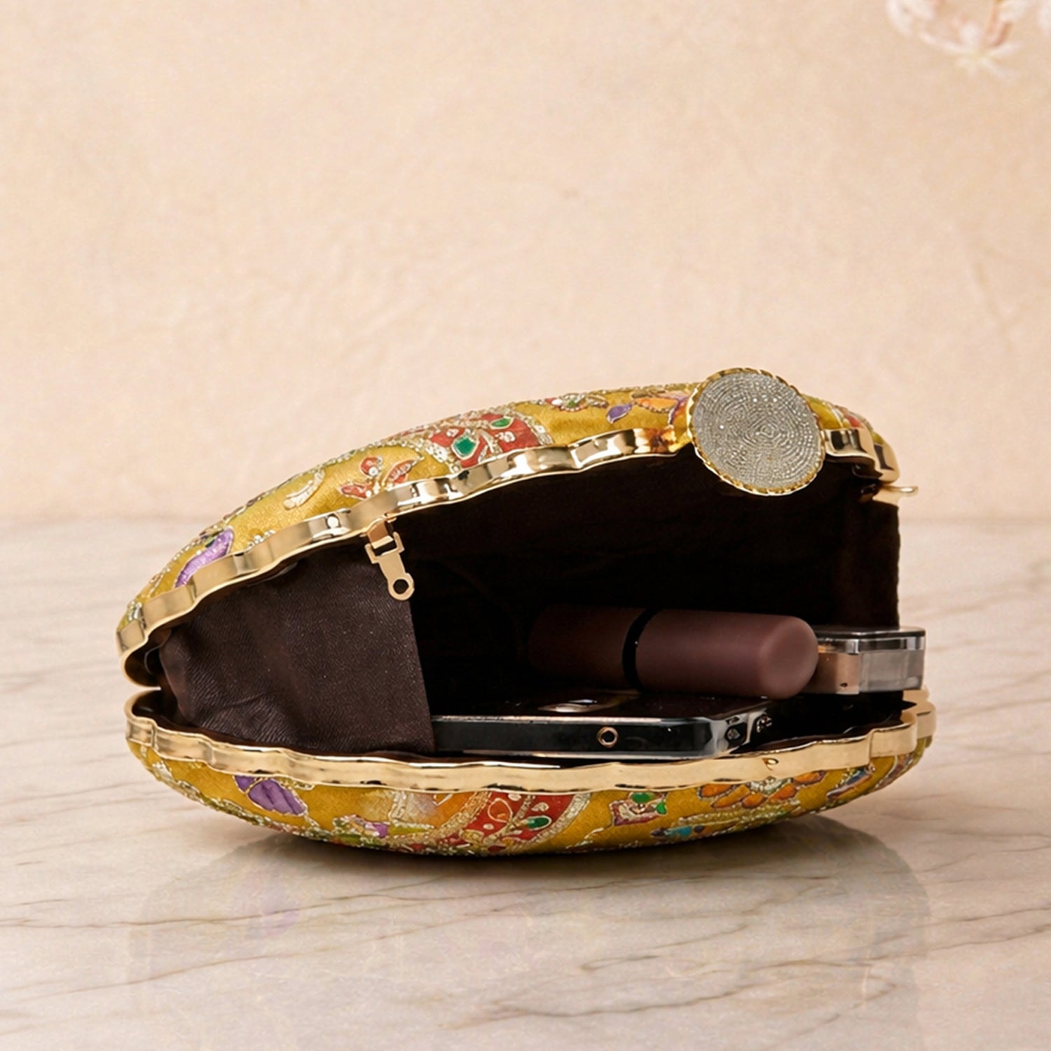 Artklim Elegant Mustard Ethnic Embroidred Clutch
