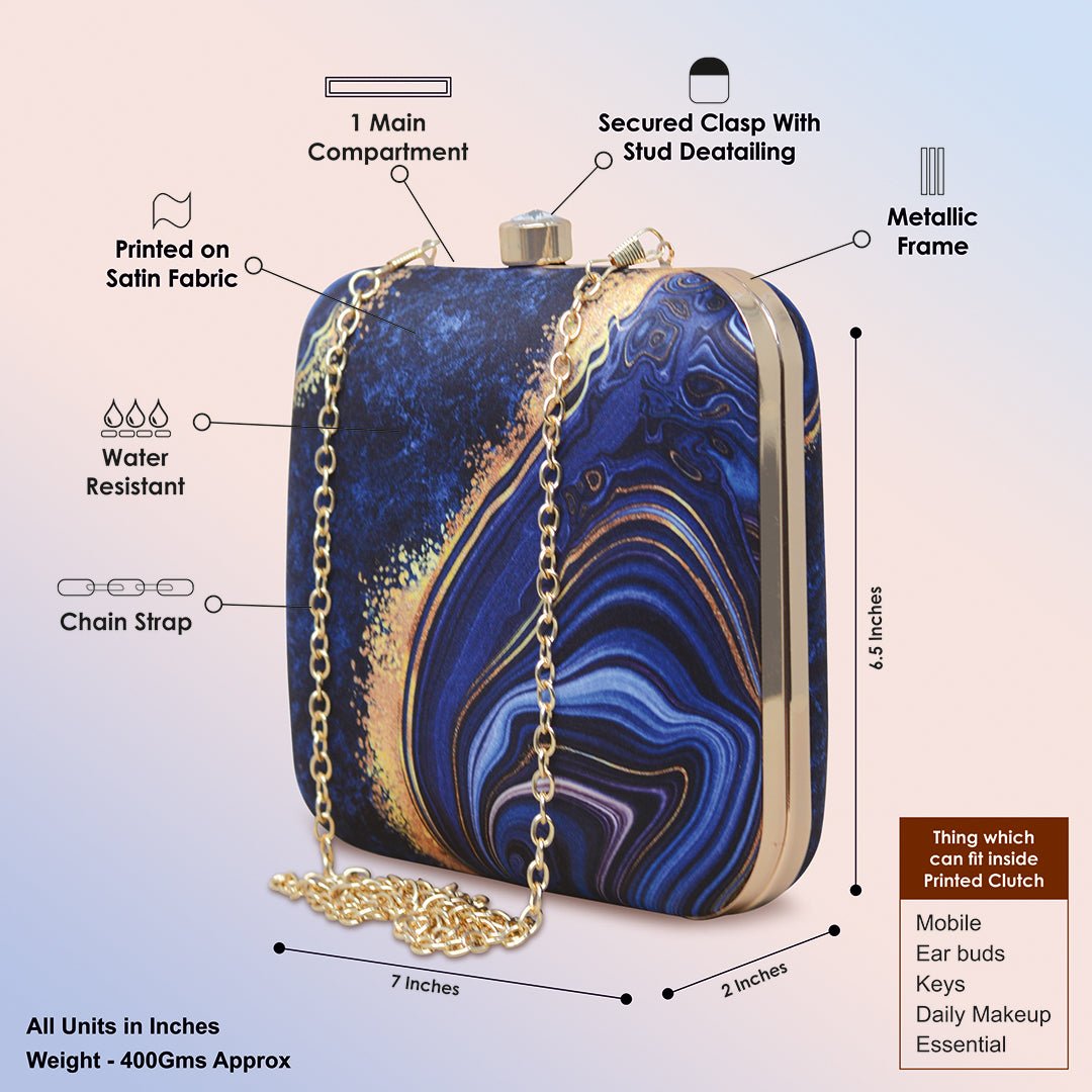 Artklim Blue Gold Printed Clutch