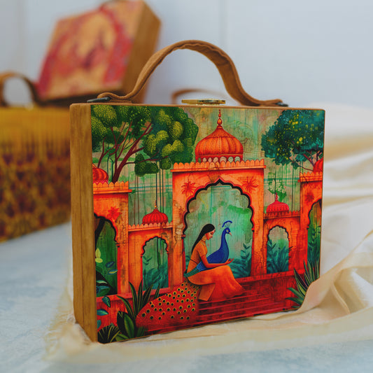 Mughal Garden Printed Suitcase Style Clutch