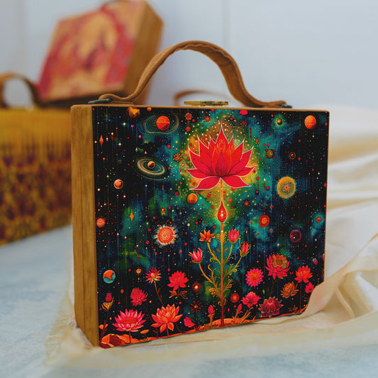 Lotus Printed Suitcase Style Clutch
