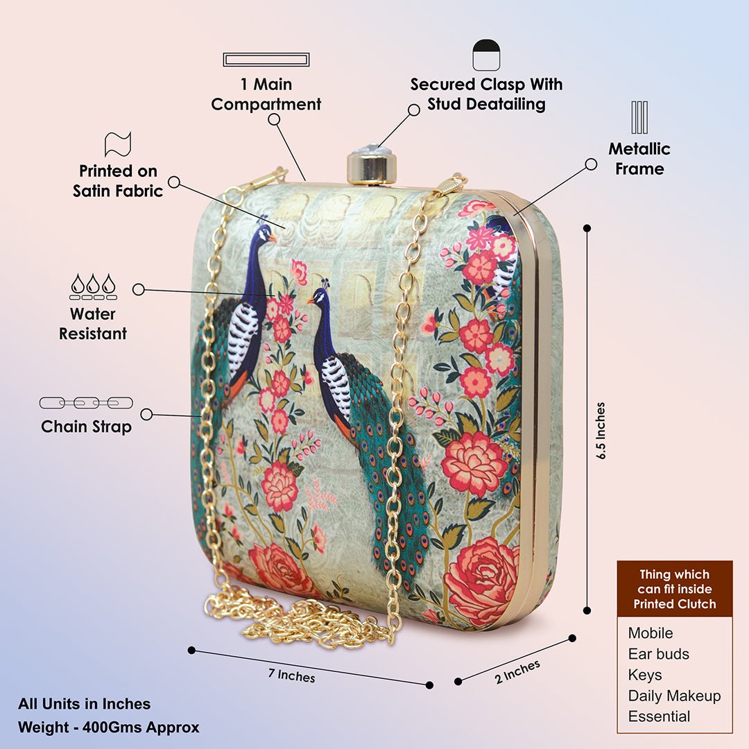 Artklim Peacock Printed Clutch