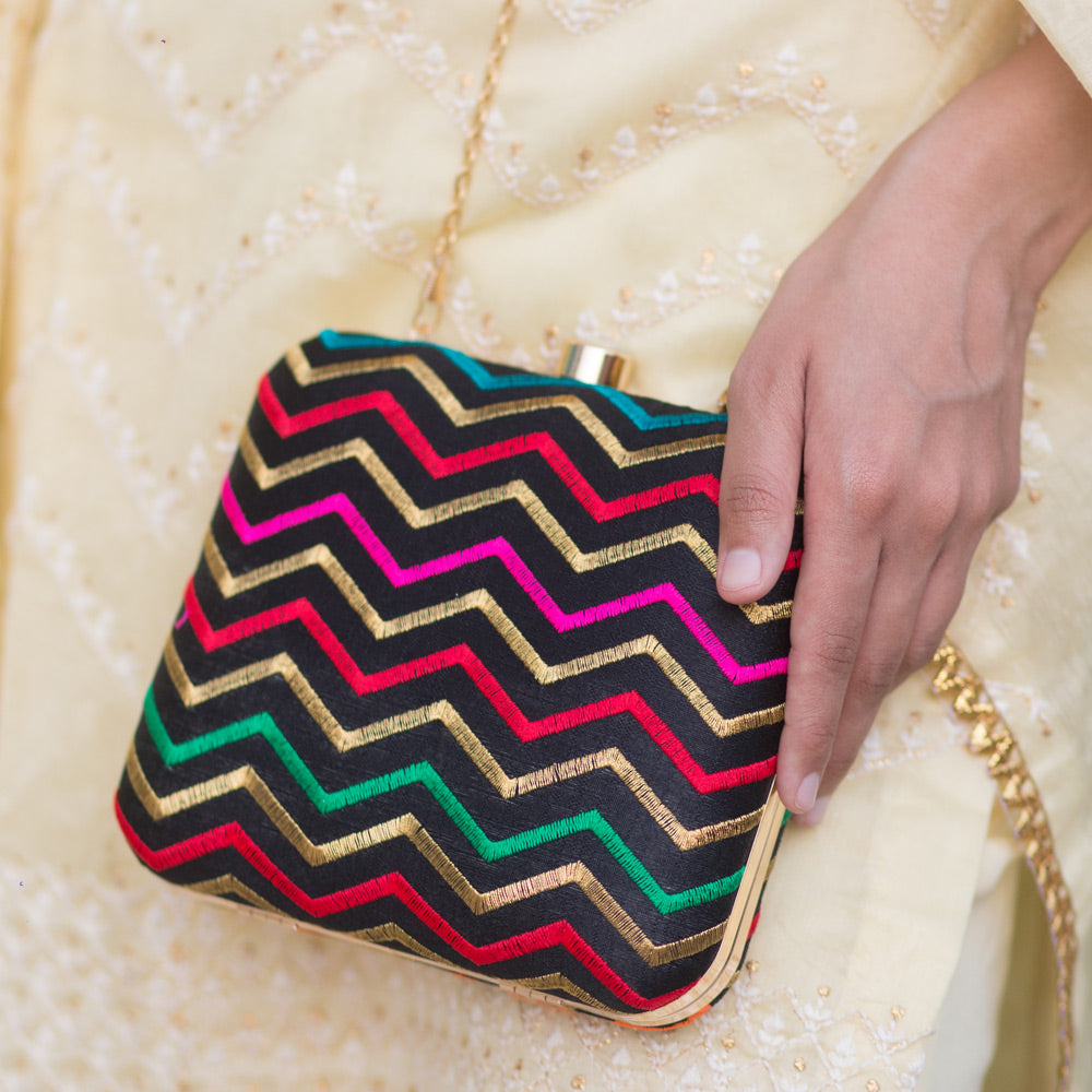 Shimmery/Multi-colour Zig-Zag Print Clutch